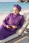 Pearl Ruffle Detailed Triple Hijab Swimsuit Purple