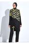 Women's Long Sleeve Yellow Patterned Full Hijab Swimsuit C2T9N46 - 2