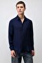Navy Blue Crinkled Relax Fit Men's Shirt - 2