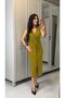 Women's Short Sleeve V-Neck Sandy Midi Dress with Wrap Detail on the Front and Slit - 3
