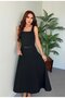 Women's Strappy Square Collar Beltless A-Shaped Long Imported Crepe Dress