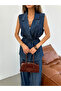 Women's Front and Back Embroidered Denim Fabric Vest and Pants Set - 8