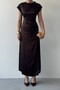 Midi Length Premium Brown Satin Dress with Lace and Slit Detail - 5