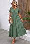 Women's Short Sleeve Lace Button Detailed Long Waffle Dress - 3