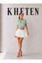 Fiora 100% Linen Gathered Women's Crop Shirt - Green Linen Shirt with Lace Motif