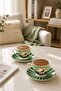 Set of 2 Green Patterned Porcelain Coffee Cups – Stylish Presentation Cup with Bird Figure - 2