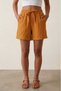 Yellow Women's 100% Cotton Muslin Fabric Shorts with Elastic Waist, Double Pockets, Comfortable Cut, Summer Shorts - 3
