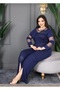 Plus Size Women's Tulle Gradient Floral Stone Appliqué Premium Suit with Slit Sleeves and Tulle Trim