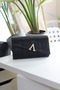 Women's Black Laser Cut Chain Shoulder Bag with V Accessories