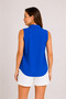 Women's Cobalt Blue Zero Sleeve Buttoned Shirt Blouse Summer Stylish Design - 3