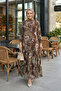 Women's Embroidered Patterned Chiffon Milk Coffee Dress - 5