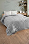 Double Fringed Towel Bedspread - 100% Cotton & Soft & Fringed Pique - 200X220 cm - Gray