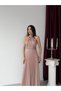 Powder-Colored Halter Neck Long Evening Dress with Waist Detail - 4