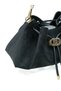Stylish, elegant black Suede Ruched women's bag with detachable charm detail and gold accessories. - 6