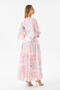 Pink Color Blue Flower Patterned Belted Satin Dress with Inner Lining - 4