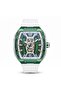 APEX X TR6603 Automatic Skeleton Watch for Men, Green Tonneau Dial, White Silicone Strap, Stainless Steel Case, 5ATM Water Resistant