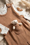 Nafitto Baby Sage Brown Waffle Knit Teddy Bear Salopet and Patterned Bodysuit Set - Cotton Texture 3-9 - 7