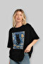 For the Sake of Cat 107 Front Cat Printed Black Oversize T-Shirt 100% Cotton Unisex Cat Lover Premium Design - 4