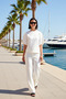 Women's Plus Size Balloon Sleeve Blouse Crew Neck Straight Cut Pants Set Crepe Woven Casual Comfortable