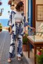 Women's Plus Size Kimono Wide-Leg Suit Tropical Patterned Viscose Shawl Collar Three-Quarter Sleeve Daily Casual - 2