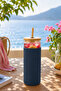 Bamboo Straw Glass Cup 550 ml with Silicone Cover for Coffee, Bubble Tea and Water Bottle - Blue - 3