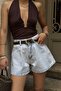 Women's Blue Design Jean Denim Shorts - 2