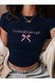 Women's Navy Blue Literally Girl Printed Crew Neck Slim Fit Crop Tshirt