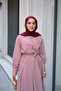 Women's Striped Patterned Waist Tie Dress Burgundy - 6