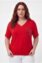 Women's plus size red blouse with stone detail on collar and pocket - 2