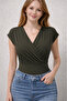Women's Double Breasted Collar Draped Short Sleeve V-Neck Stretch Fabric Casual Stylish Blouse 202 - 3