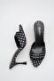 Women's Black Polka Dot Pointed Toe Heeled Slippers - 4