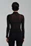 Women's sheer blouse with all-over stone embellishments and long sleeves - 3