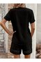 Women's Short Sleeve V-Neck Blouse and Short Two-Piece Set - 4