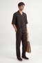Brown Linen Blend Men's Trousers with Elastic Waist - 3