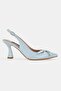 Women's Blue Patent Leather Genuine Natural Leather 33-34-35-41-42-43 Size Thin Heel Open Back Shoes - 5