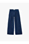 Comfortable Fit Pocketed Buttoned Pleated Wide Leg Denim Trousers - 6
