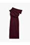 Drapeli One-Shoulder Crepe Fabric Midi Dress with Slit Detail - 4