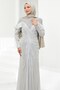 Gray Gathered Front and Shoulder Detailed Janjan Evening Dress - 3