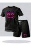 Purple graffiti print men's premium oversized top and bottom set - t-shirt and shorts