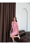 Pink double-breasted collar side-tied stone dress - 3