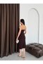 Brown Strapless Sweetheart Neckline Accessory Detailed Slit Midi Evening Dress - 6