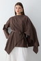 Women's Brown Linen Belted Tunic with Scarf Detail
