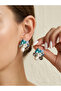 Blue Shiny Stone and Pearl Flower Detailed Earrings - 2
