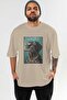 For Dog Lovers 43 Front Dog Printed Beige Oversize T-Shirt 100% Cotton Unisex Dog Lover Premium Design - 2