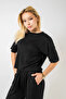 Black Modal Fabric Shalwar Top and Bottom Set - 3