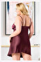 Women's Plus Size Patterned Satin Nightgown - Red Lace Plus Size Nightgown - 2