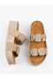 Women's High Sole Stone Detailed Cork Sole Slippers-Beige - 4