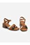 Genuine Leather Tan Block Heeled Sandals with Knot Detail - 2