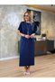 Women's Short Sleeve Crew Neck Shoulder Button Long Viscose Two Thread Dress - 5