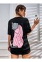 Women / Girls Black Oversize T-Shirt Helo Printed - 2